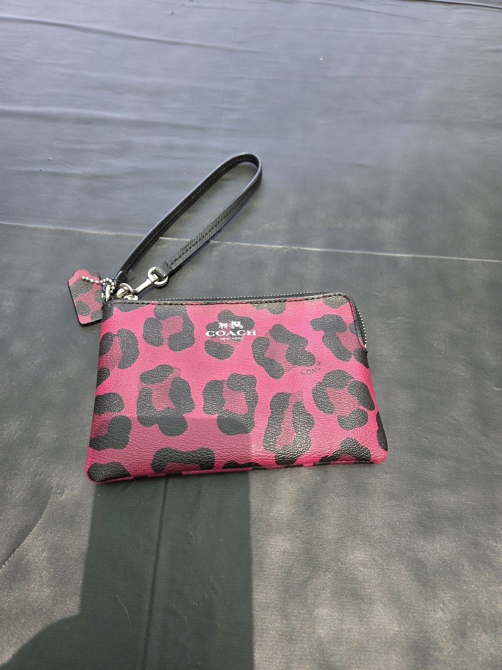 Coach Pink and Black Leopard Print Wristlet NWOT
